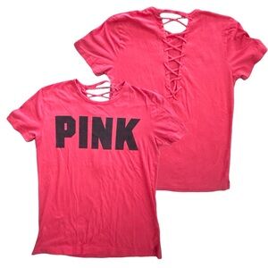 PINK logo tee with tie up back- oversized -hot pink - XS